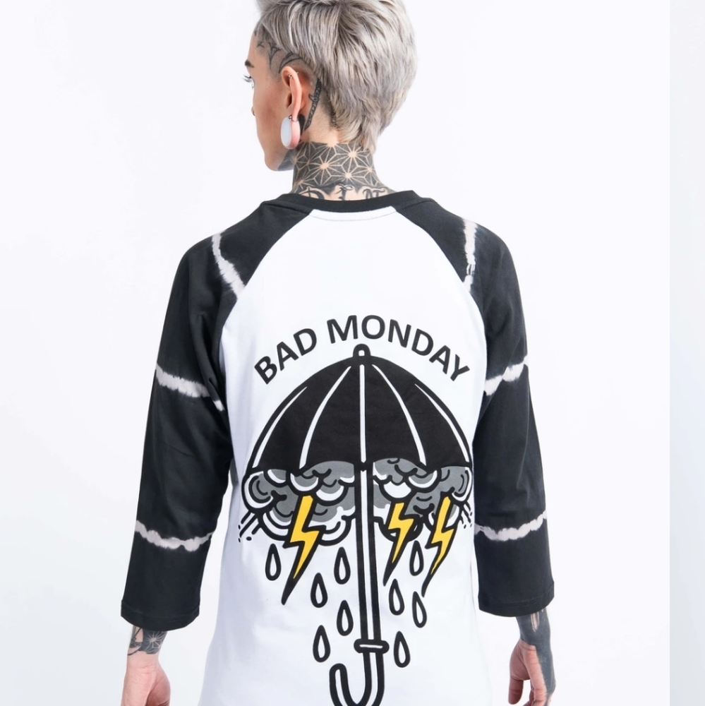 NWT! Bad Monday Always Rains Raglan 3/4 Sleeve Tee
